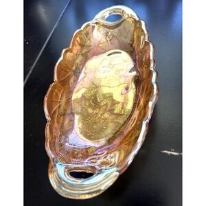 Marigold Carnival Glass Oval Candy Dish Bowl Iridescent Vintage EUC
